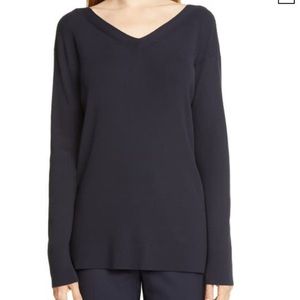 LAFAYETTE 148 Wide V-neck Matte Crepe Sweater